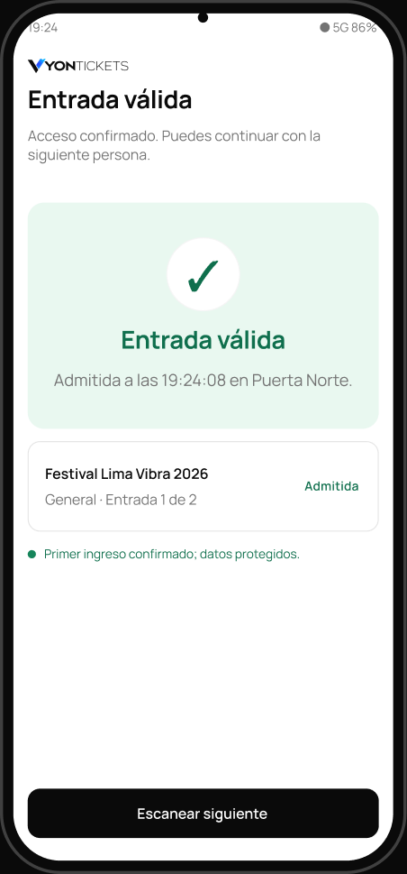 Pantalla de ejemplo del escáner: entrada válida.